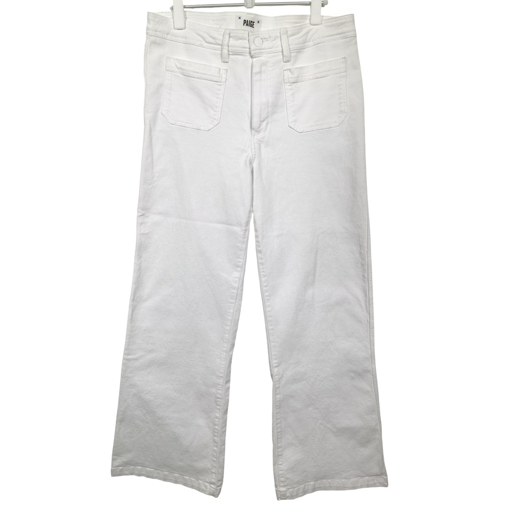 Paige Leenah White Wide Leg Jeans 31 High Rise Patch Pocket Utility Sailor